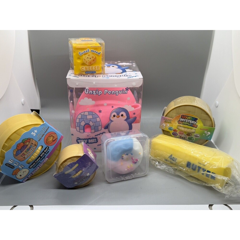 Viral Squishy & Fidget Toy Lot - Brand New  (Penguin, Butter, buns & More!)
